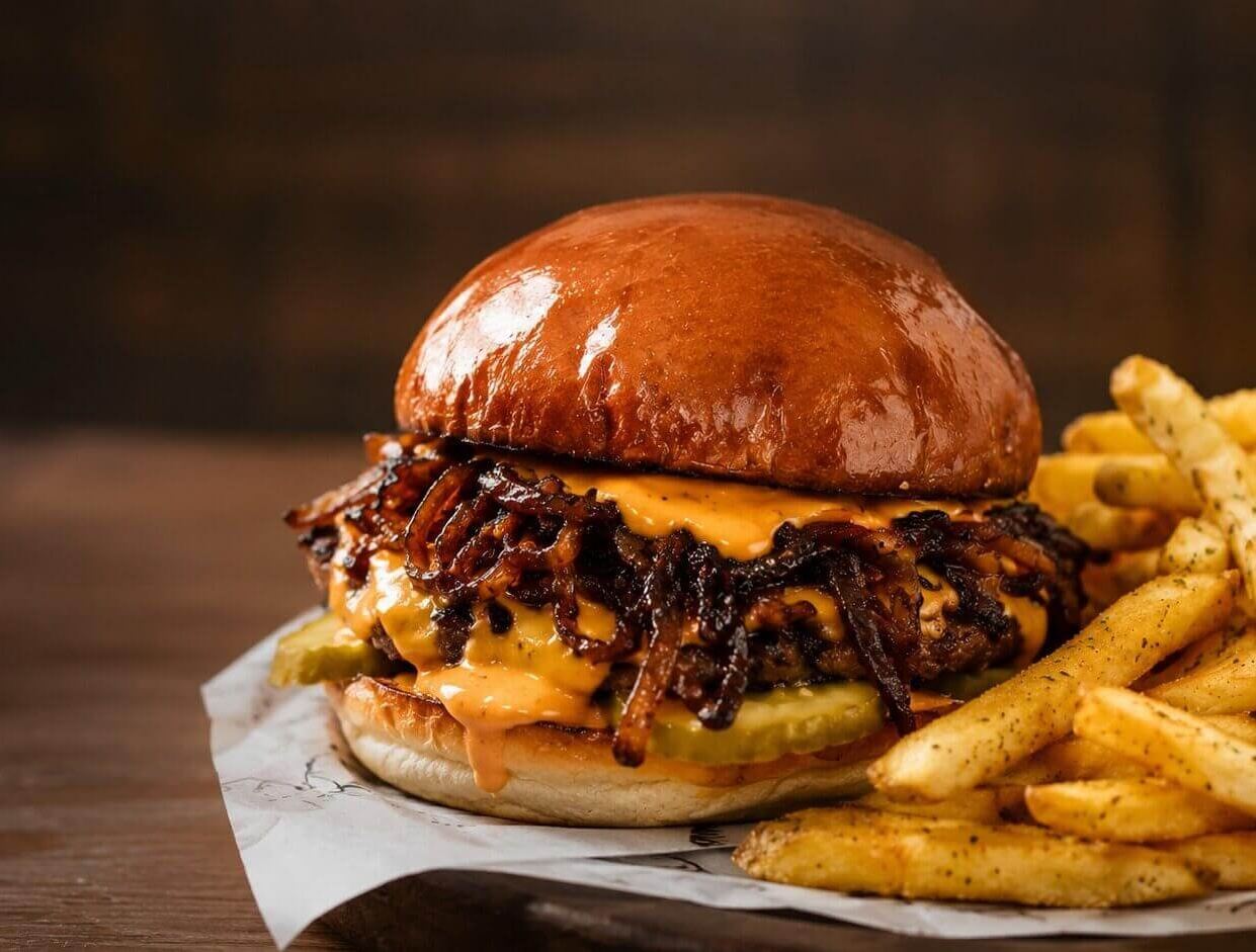 Buffalo & Co Kitchen smash burger, cooked at Oakleys Farm