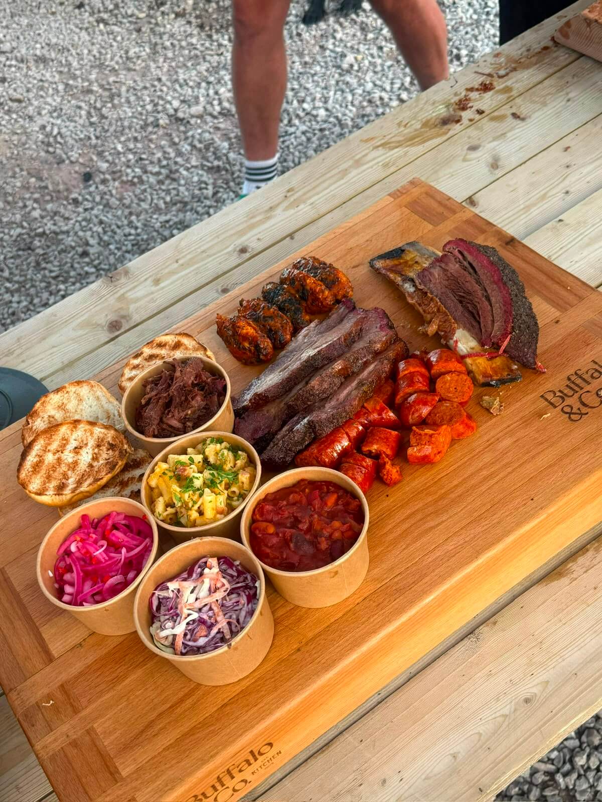 A Buffalo Meat platter board fresh off the smoker