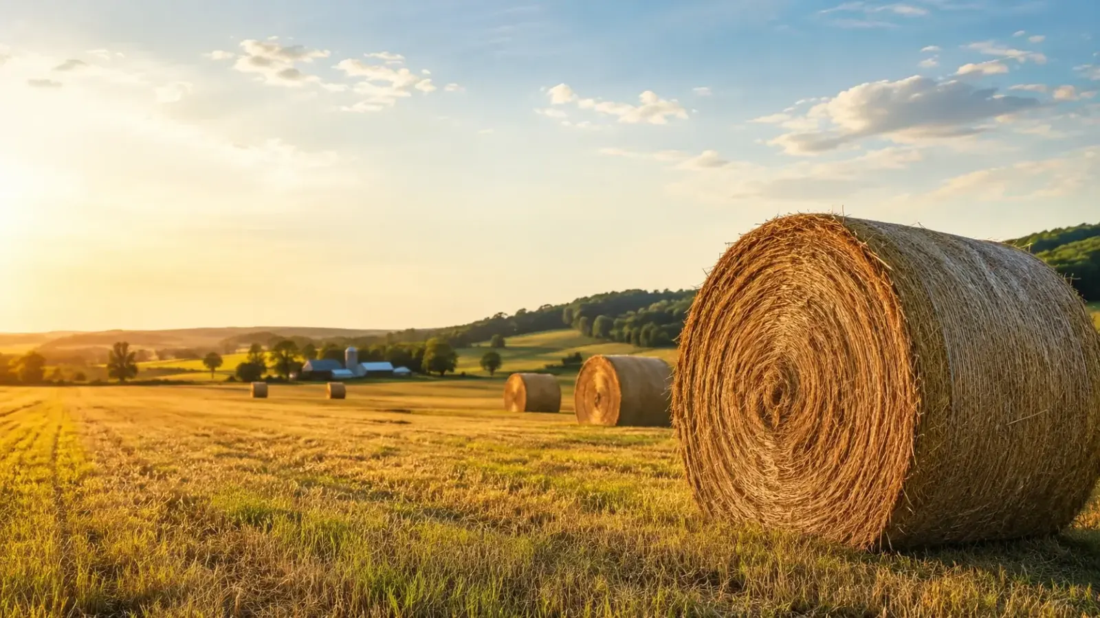 Stacked hay bales and equine bedding