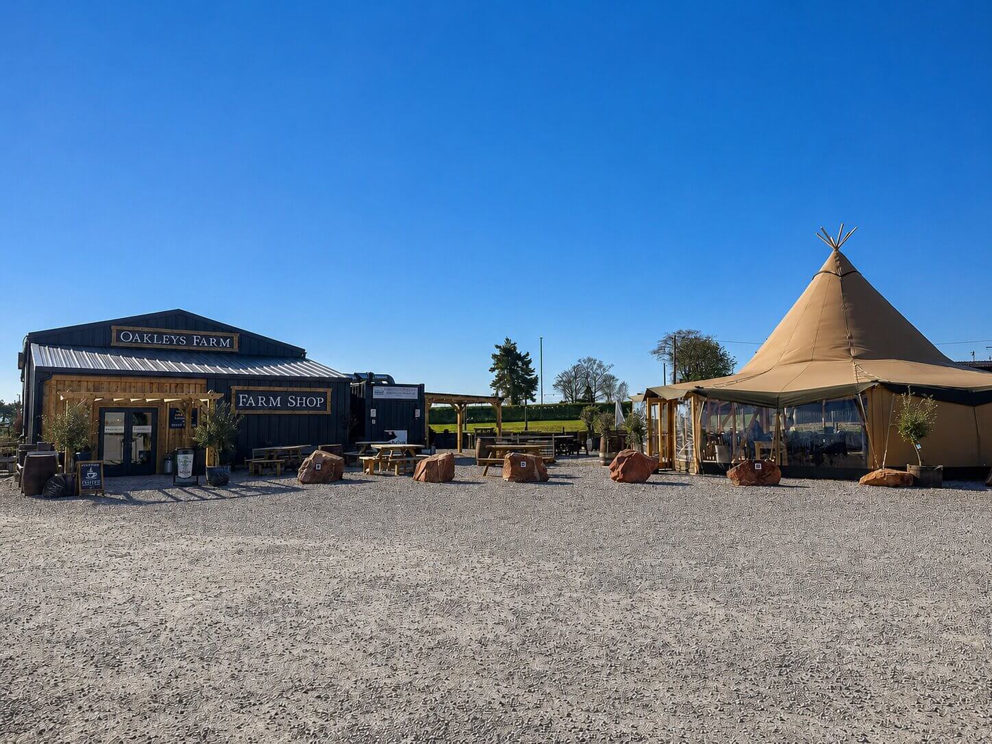 The farm shop and the tipi at Oakleys Farm