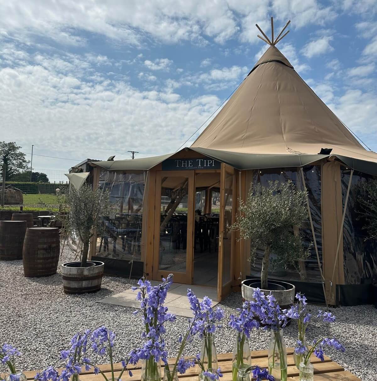 The heated tipi at Oakley&rsquo;s Farm, dressed for an event
